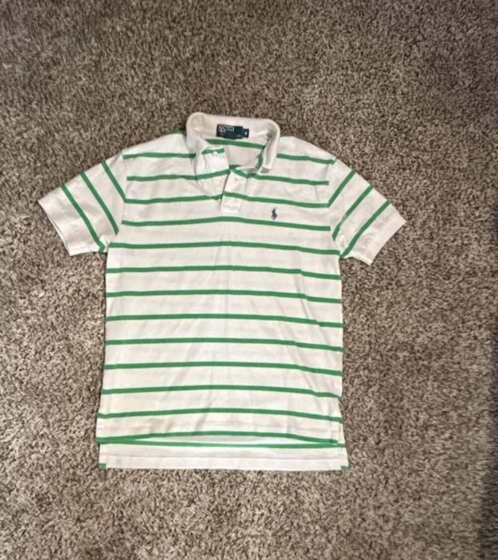 Polo Ralph Lauren Striped Polo Shirt Size M White Green Cotton
